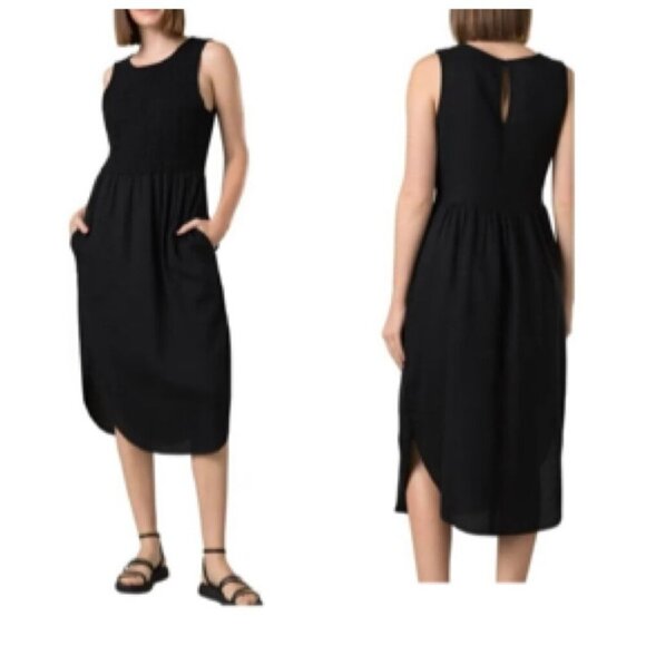 prAna Womens Seakissed Midi Everyday Dress SMALL in Black Cotton Dobby Jersey - Picture 2 of 9
